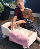 Amish-Made Wooden Rebekah's Collection Doll Cradle with Blanket Set