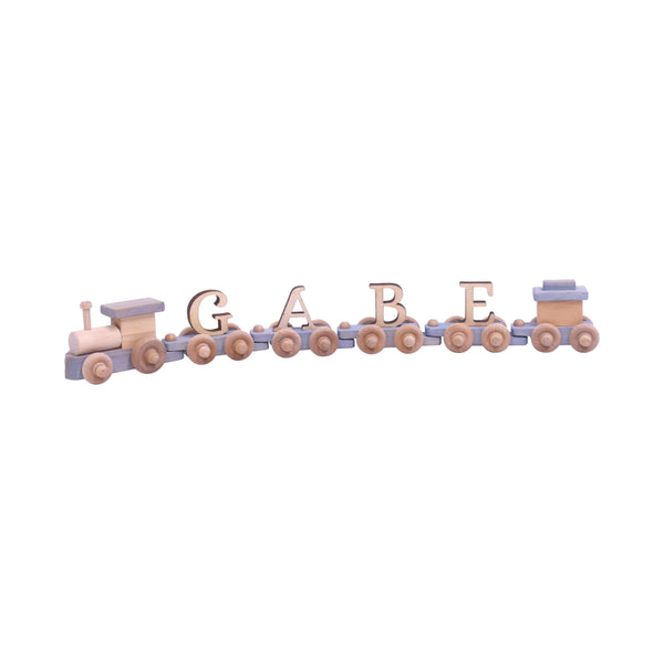 Wooden LEO name Personalized Toy Train Play Set Oak Wood  NEW LEO personalized name wood Amish hand carved toy train play set made in USA display picture 1