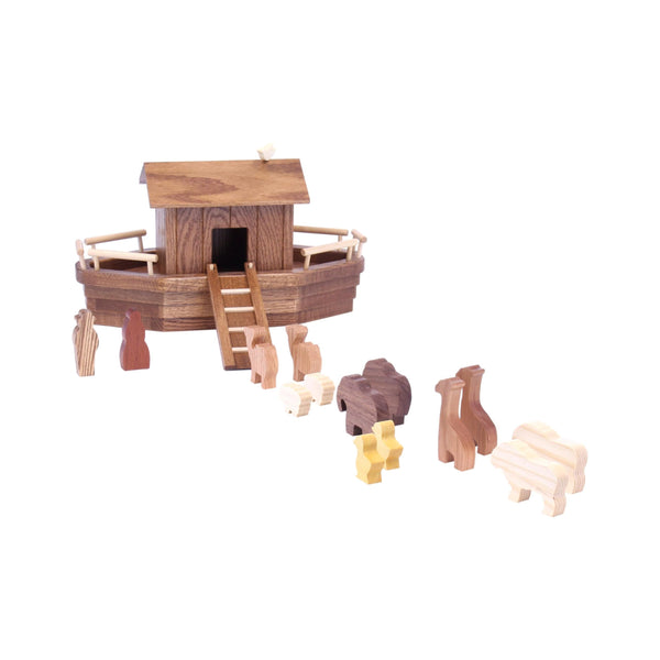 Noah's Ark Wooden Playset with 13 Animals, Removable Roof and
