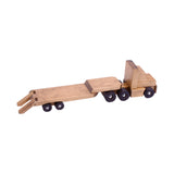Large Wooden Flatbed Semi Truck and Trailer Toy with Bulldozer