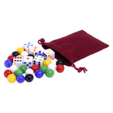 Game Bag of 24 Glass Marbles (14mm) and 6 Dice for Aggravation Game