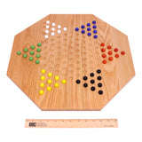 Hand-Painted Oak Wooden Chinese Checkers Board Game, 19" Wide