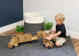 Large Wooden Semi Bin Truck and Trailer Toy Set with Forklift