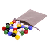 Game Bag of 24 Glass Marbles (17-18mm) and 6 Dice for Aggravation Game