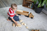 Large Wooden Semi Truck and Trailer Toy with Building Blocks