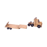 Large Wooden Flatbed Semi Truck and Trailer Toy with Bulldozer