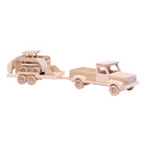 Wooden Toy Pickup Truck and Flatbed Trailer with Skidloader Set