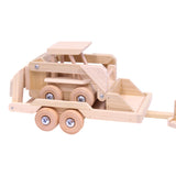 Wooden Toy Pickup Truck and Flatbed Trailer with Skidloader Set