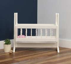 Amish-Made Wooden Deluxe Doll Swinging Cradle with Bedding