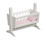 Amish-Made Wooden Deluxe Doll Swinging Cradle with Bedding
