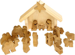 AmishToyBox.com Wooden Nativity Manger Scene Set, 14 Pieces