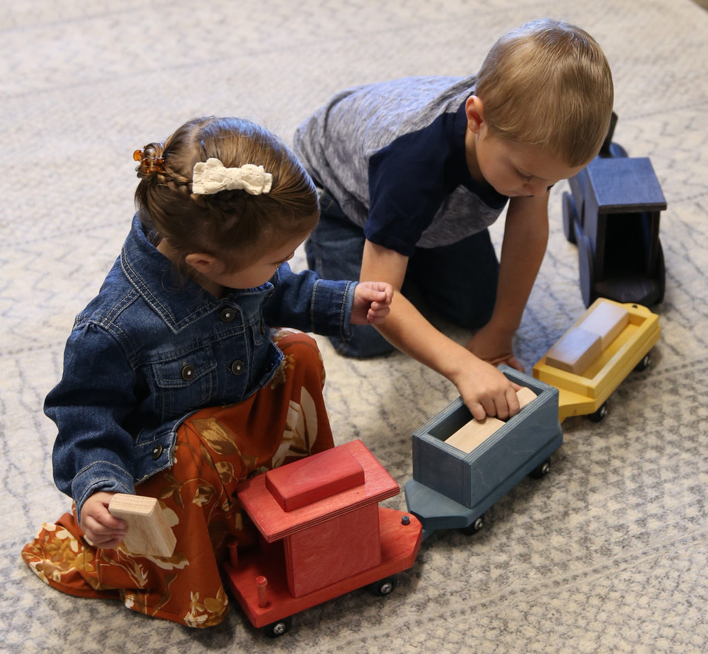 Large Wooden 40" Toy Train Play Set, Kid-Safe Finish, Amish-Made