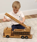 Amish-Made Wooden Toy Ladder Fire Truck, Kid-Safe Finish
