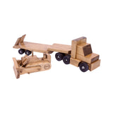 Amish-Made Wooden Toy Truck & Low Boy Flatbed Trailer with Bulldozer Set