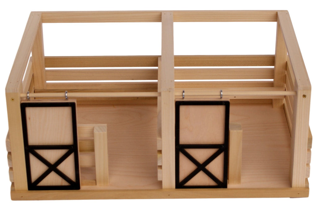 AmishToyBox.com Wooden 2-Stall Horse Stable Toy with Sliding Doors