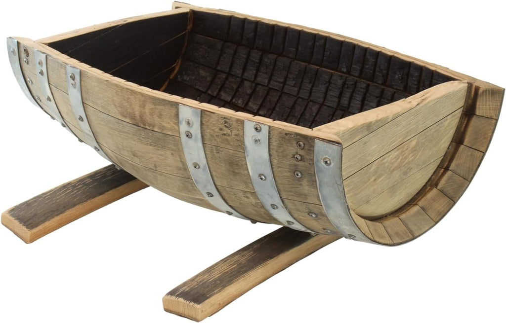 New! AmishToyBox.com Rustic Flower Planter, Made from Real Wooden Whiskey Barrels, White Oak, Indoor or Outdoor