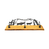 Rustic Coat Rack With 3 Hooks - Pine Wood Coat Hanger with Wilderness Metal Art Silhouette