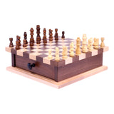 Deluxe Chess/Checkers Wooden Game Board Set - with Pullout Drawer