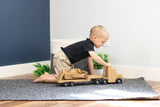 Amish-Made Wooden Toy Truck & Low Boy Flatbed Trailer with Bulldozer Set