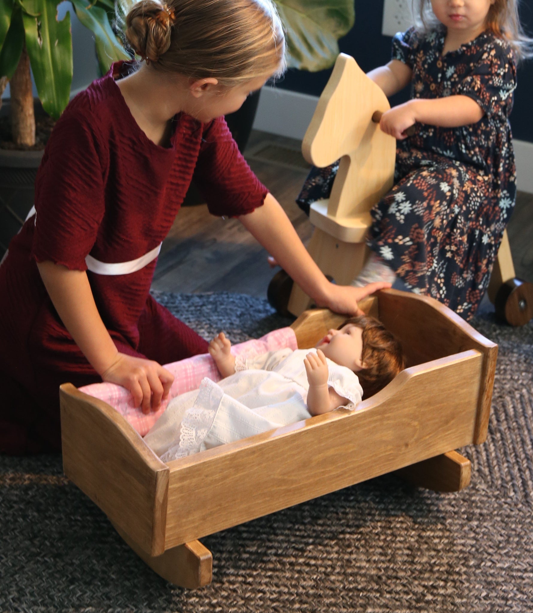 18 Doll Furniture Amish Made Wooden Deluxe Doll Swinging Cradle