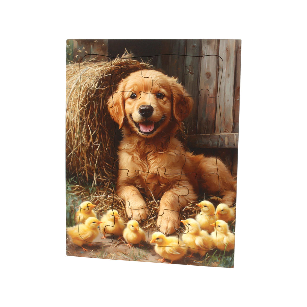 AmishToyBox.com Children's Puzzle - 20pc. Cute Barnyard Babies - Amish-Made - Floor Puzzle (Puppy with Chicks)