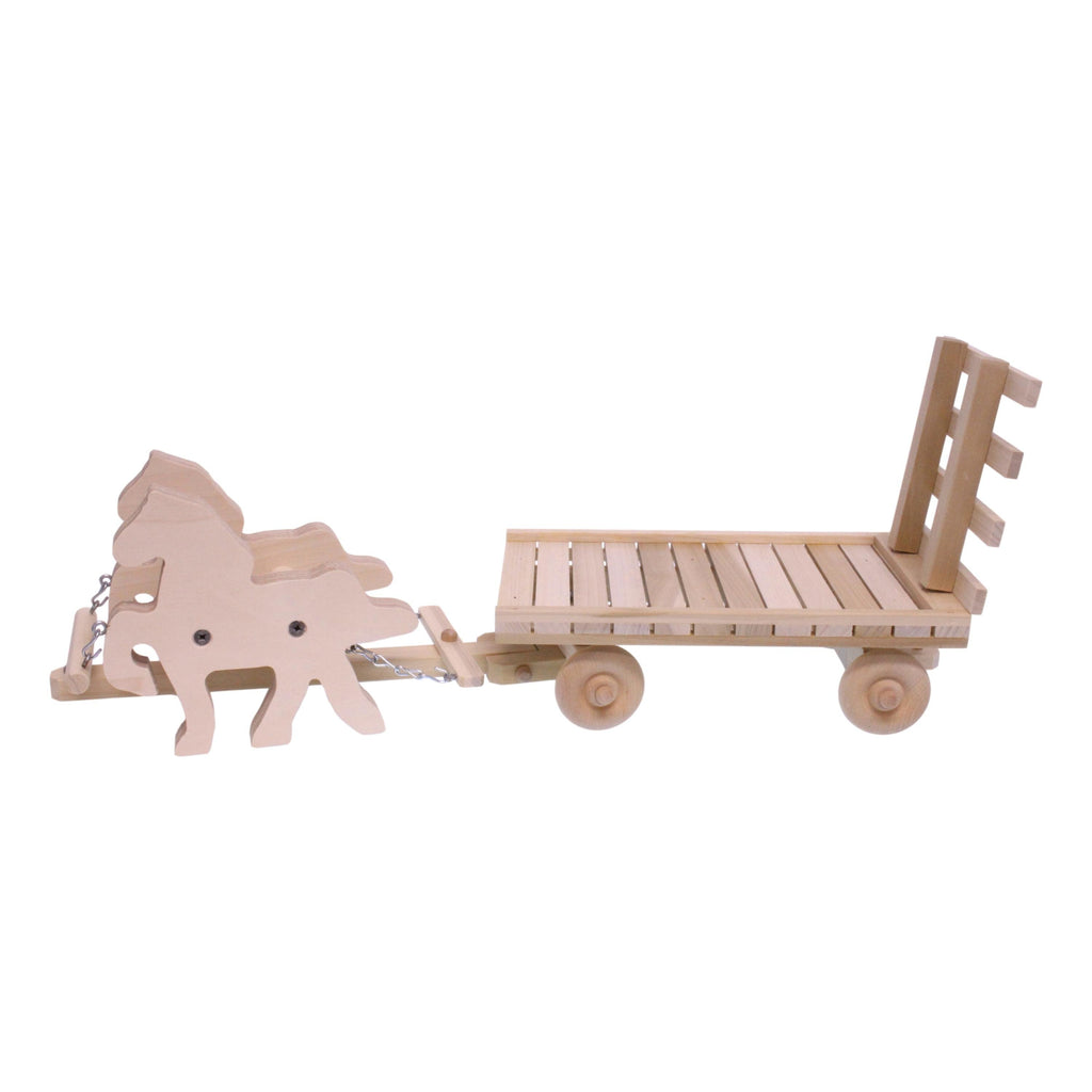 Amish-Made Wooden Toy Horse and Hay Wagon Set, Unfinished Wood