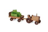 Amish-Made Wooden Toy Tractor and Wagon Set with Hay Bales
