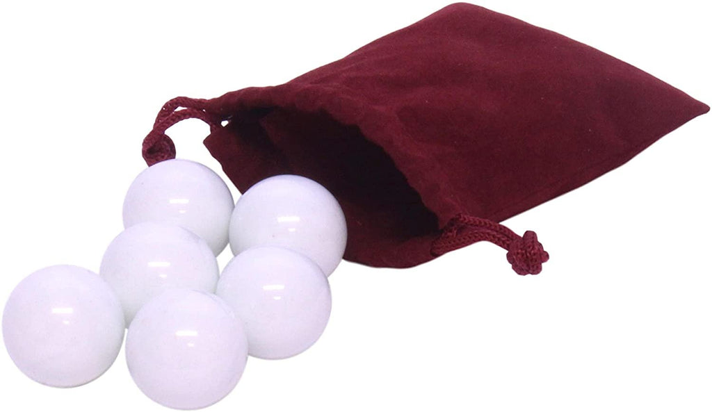 6 White Glass Marbles - Large 1" (25mm) Diameter - Comes in a Drawstring Carry Pouch