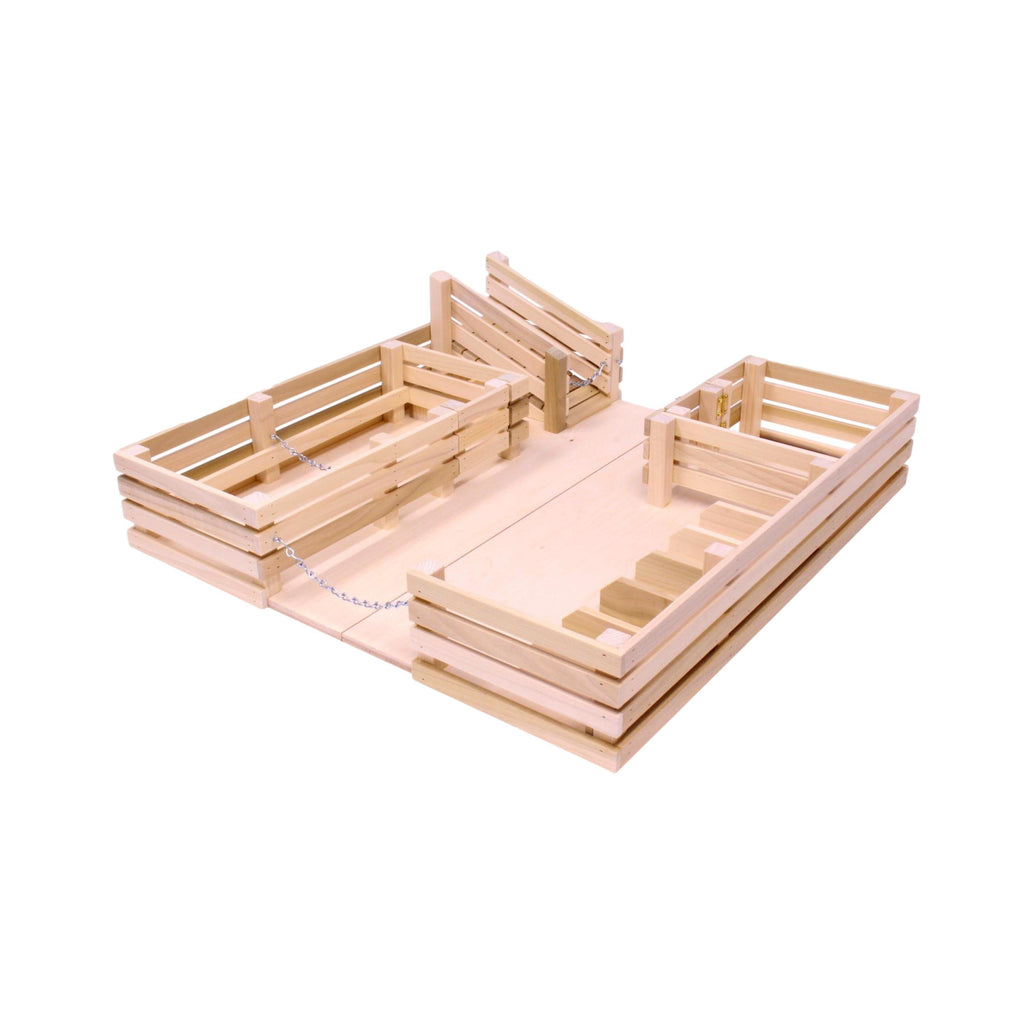 Amish-Made Wooden Folding Stock Yard Farm Toy, Unfinished