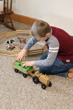 Amish-Made Wooden Toy Tractor and Wagon Set with Hay Bales