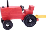 Amish-Made Wooden Toy Tractor and Wagon Set with Hay Bales