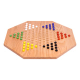 Hand-Painted Oak Wooden Chinese Checkers Board Game, 19" Wide