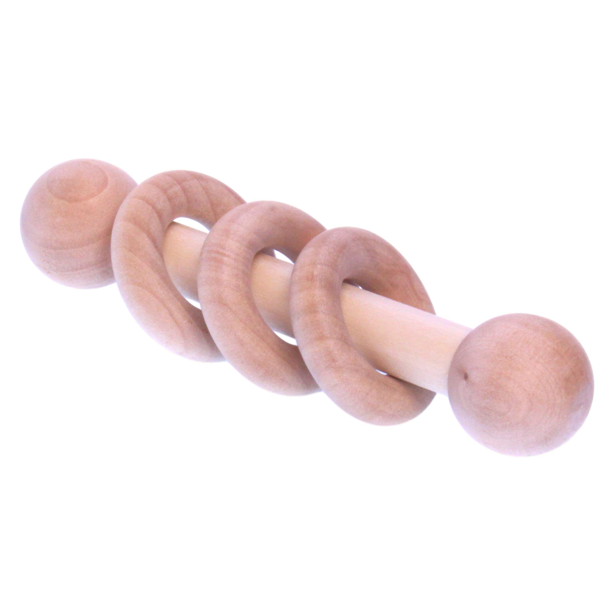 Wooden Rings Rattle Amish-Made Wooden 3-Ring Baby Rattle Toy - Unfinished Wood - 3-4