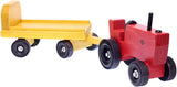 Amish-Made Wooden Toy Tractor and Wagon Set with Hay Bales