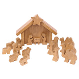 Amish-Made 14 Piece Wooden Nativity Manger Scene Set