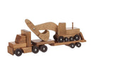 Amish-Made Large Wooden Toy Truck & Low Boy Flatbed Trailer with Excavator Set