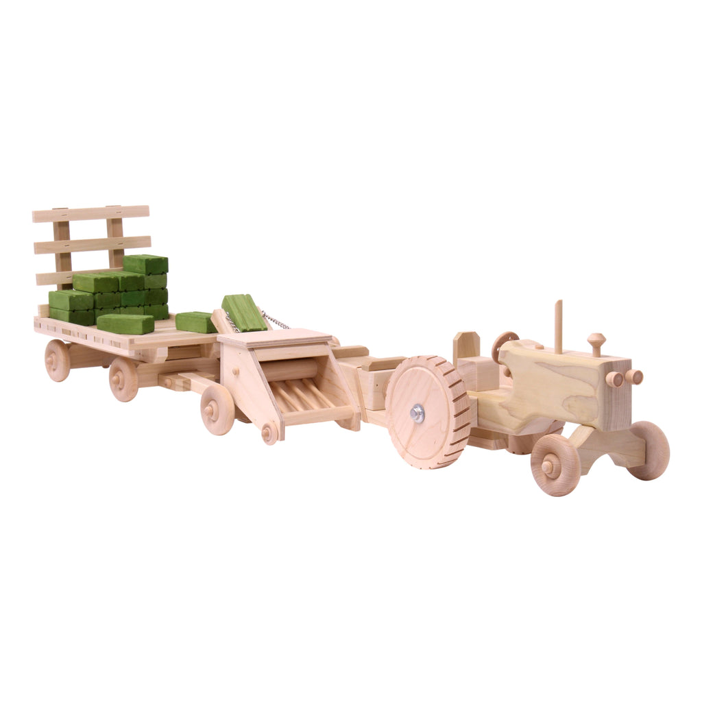 Little Farmer Toy Set - Tractor, Hay Baler, Hay Wagon and 16 Hay Bales