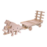 Amish-Made Wooden Toy Horse and Hay Wagon Set, Unfinished Wood