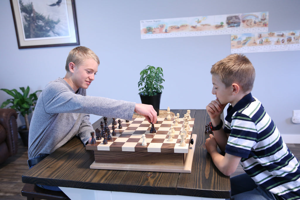 Deluxe Chess/Checkers Wooden Game Board Set - with Pullout Drawer