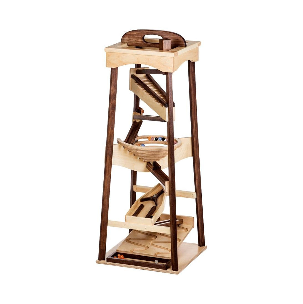AmishToyBox.com Pyramid Marble Tower Run Wooden Toy - 39" High - Pack of Marbles Included