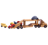 Wooden Car-Transporter Semi Truck and Trailer Toy Set with 6 Cars