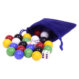 AmishToyBox.com Game Bag of 24 Large Glass Marbles (22mm Diameter) and 6 Dice for Aggravation Game