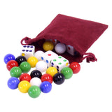 Game Bag of 24 Glass Marbles (14mm) and 6 Dice for Aggravation Game