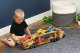 Large Wooden Car-Transporter Semi Truck and Trailer Toy Set with 6 Cars