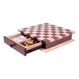 Deluxe Chess/Checkers Wooden Game Board Set - with Pullout Drawer