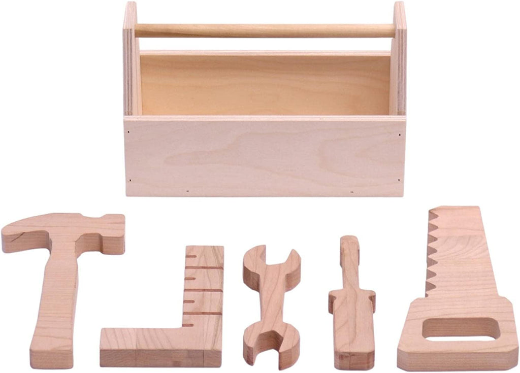 Kid's Play Tool Box Toy Set, 6 Piece Wooden Toy Tool Set, Unfinished