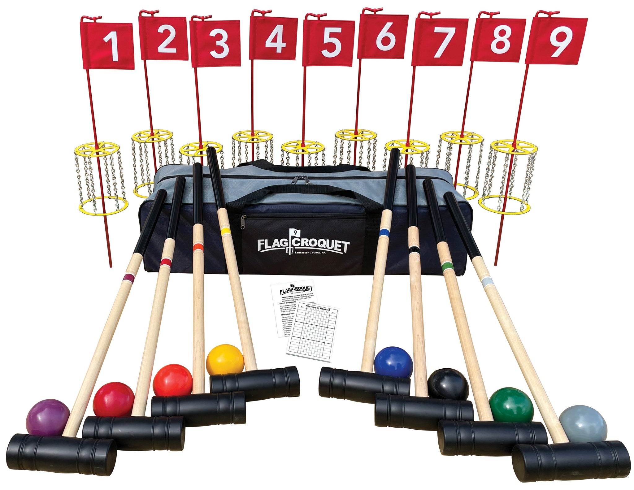 NEW! Amish-Made Deluxe Flag Croquet Golf Game Set –