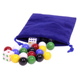 Game Bag of 24 Glass Marbles (16mm Diameter) and 6 Dice for Aggravation Game